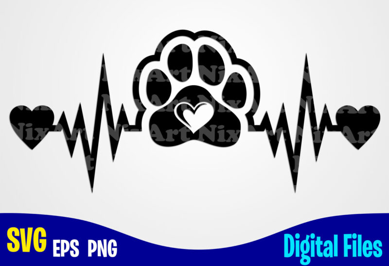 Heartbeat svg, png, Dog paw sublimation and cut design