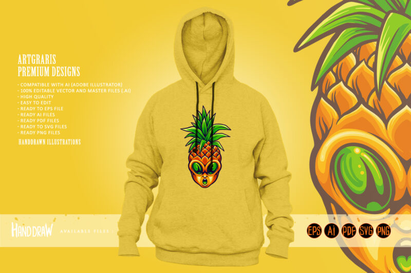 Pineapple fruit alien head cartoon illustrations