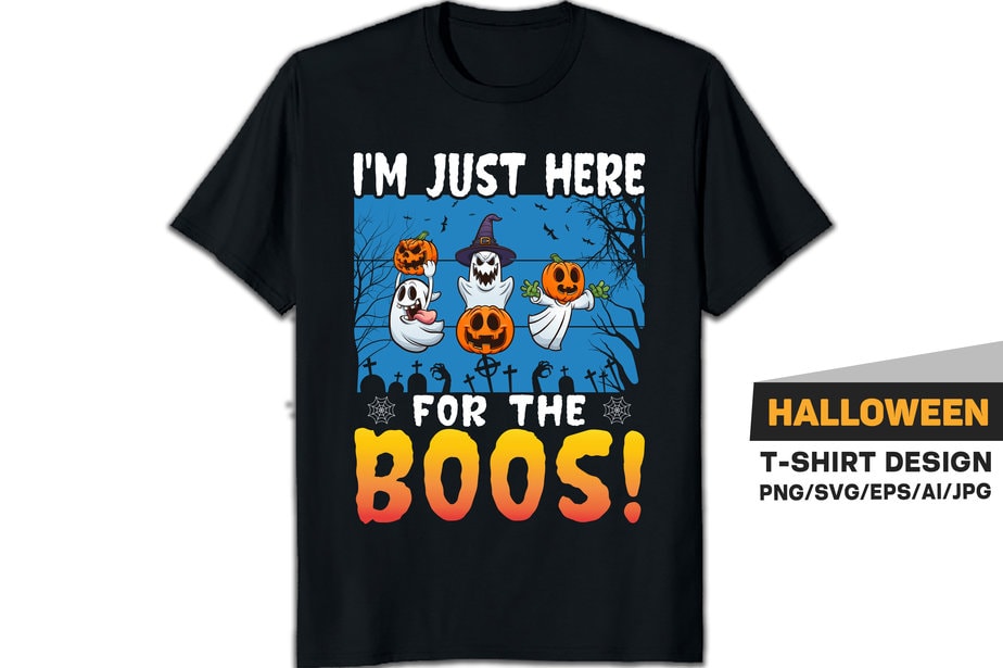 I'm just here for the boos halloween t-shirt with boos and pumpkin retro style