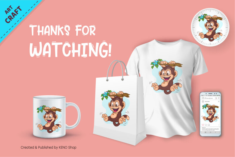 Joyful Cartoon Monkey. Crafting, Sublimation.