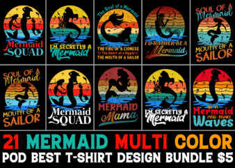 Mermaid T-Shirt Design Bundle