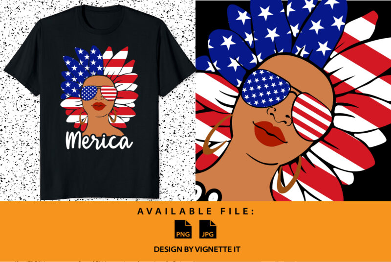 American girl 4th of July American freedom day USA flag afro women African girl Fourth of July shirt print template