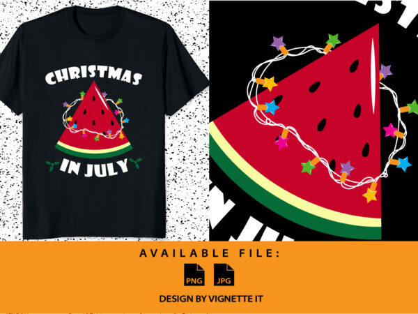 Christmas in july funny summer shirt print template, funny watermelon with christmas lighting t shirt vector file