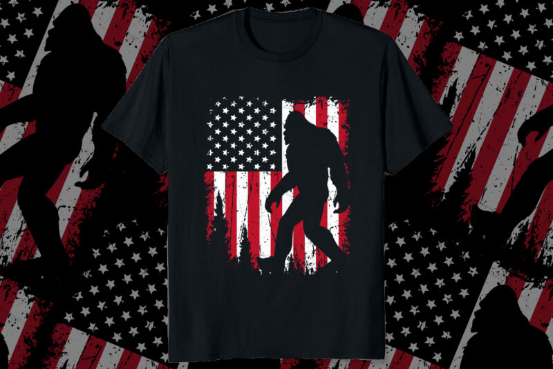 Bigfoot 4th of July American USA Flag Patriotic shirt print template, USA independence day shirt design