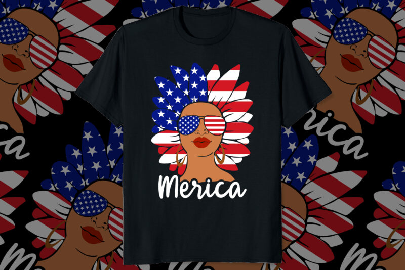 American girl 4th of July American freedom day USA flag afro women African girl Fourth of July shirt print template