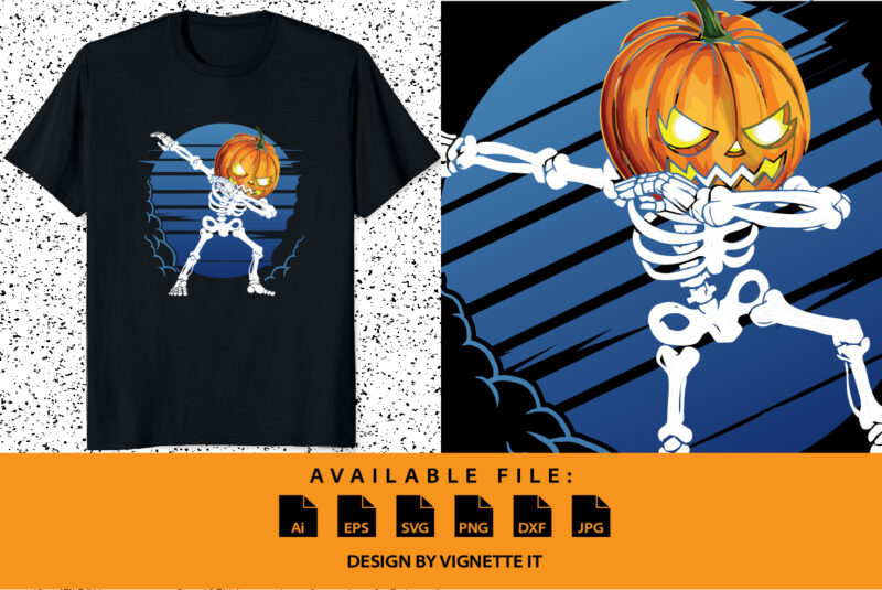 Happy Halloween Pumpkin shirt print template, Skeleton Pumpkin Halloween tree bats witch scary themed texture background, Dark night vector design
