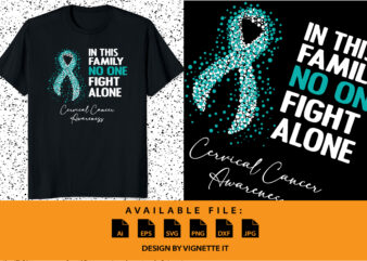 In this family no one fight alone cervical cancer awareness, cancer awareness Shirt print template, cervical cancer, vector clipart ribbon