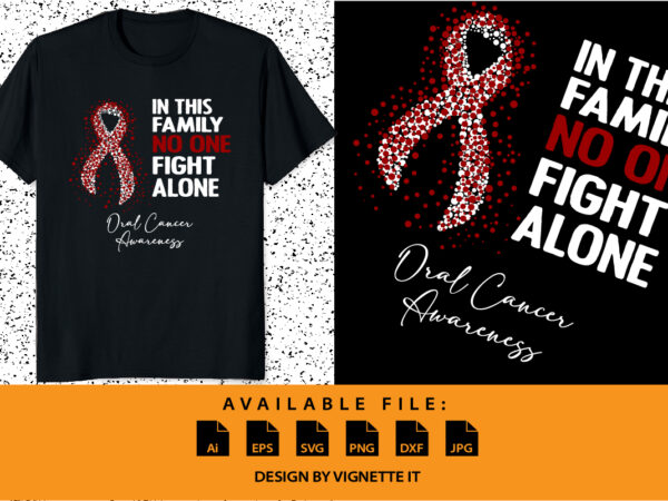 In this family no one fight alone oral cancer awareness, cancer awareness shirt print template, vector clipart red ribbon