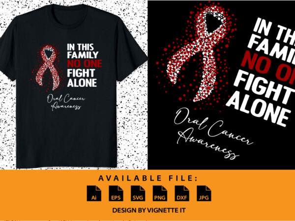 In this family no one fight alone oral cancer awareness, cancer awareness shirt print template, vector clipart red ribbon In this family no one fight alone oral cancer awareness, cancer awareness shirt print template, vector clipart red ribbon
