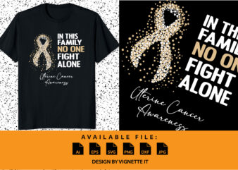 In this family no one fight alone uterine cancer awareness, cancer awareness Shirt print template, vector clipart ribbon