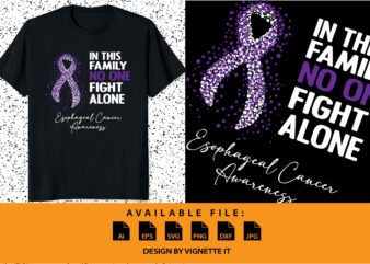 In this family no one fight alone Esophageal cancer awareness, cancer awareness Shirt print template, vector clipart ribbon