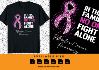 In this family no one fight alone Testicular cancer awareness, cancer awareness Shirt print template, vector clipart ribbon