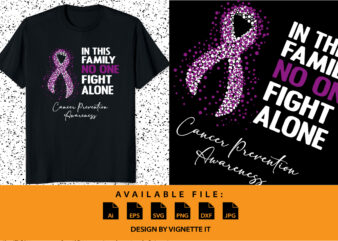 In this family no one fight alone Cancer prevention awareness, cancer awareness Shirt print template, vector clipart purple ribbon