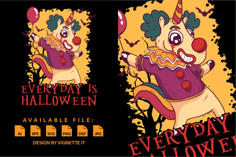 Everyday Is Halloween Witchy Unicorn Halloween Shirt print template, Horror vector background Halloween Unicorn, Pumpkin, bat, balloon vector
