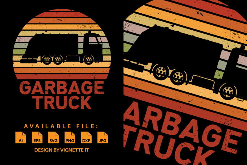 Vintage Retro Garbage Truck Recycling Trash shirt print template