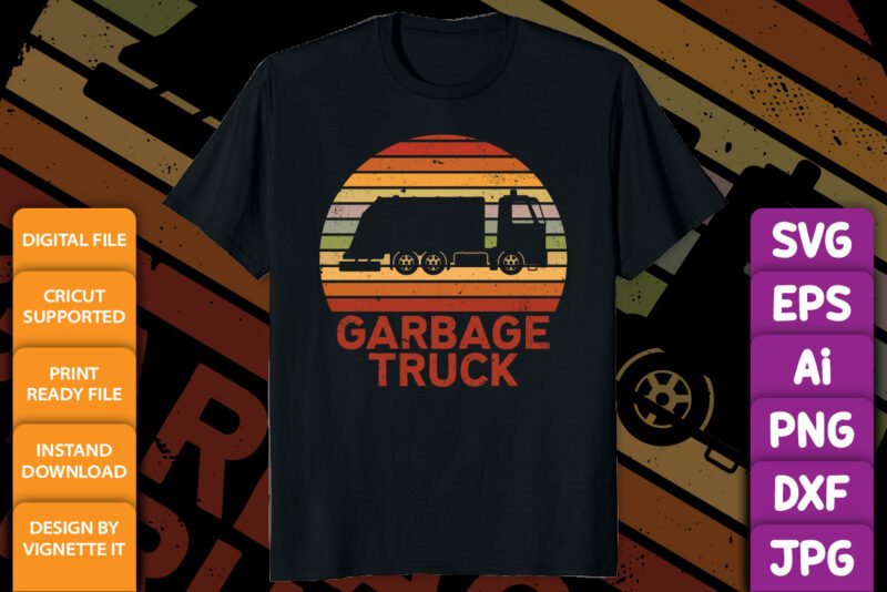 Vintage Retro Garbage Truck Recycling Trash shirt print template