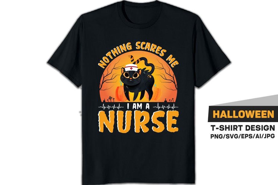 Nothing scares me i am a nurse halloween t-shirt with cat