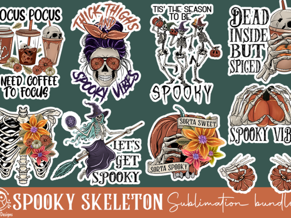 Spooky skeleton sublimation bundle t shirt template vector