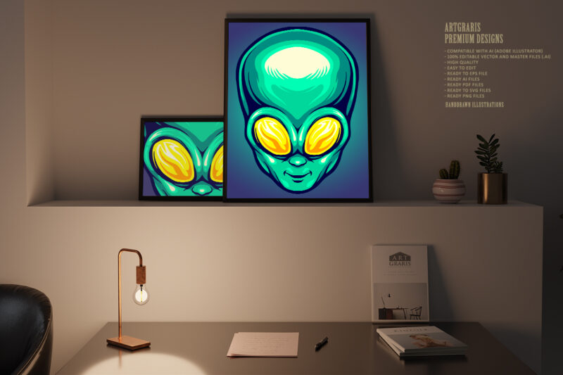 Alien head cartoon logo mascot illustrations