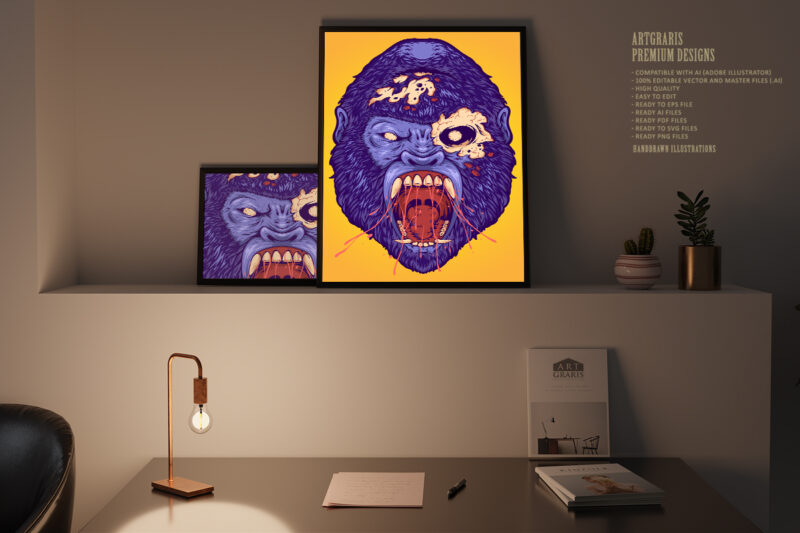 Scary angry zombie gorilla monkey illustrations