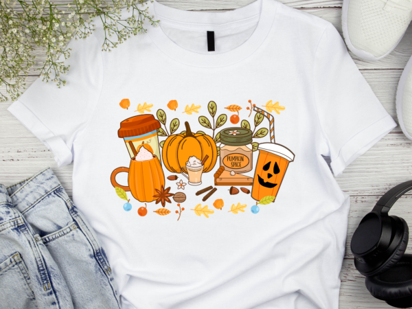 RD Halloween Pumpkin Coffee Latte Drink Cup Bleached Shirt – Fall Coffee Shirt, Thanksgiving Shirt, Coffee Lover tee Shirt, Pumpkin Spice Shirt t shirt design online