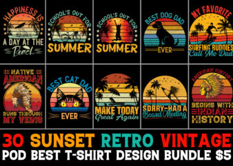 Retro Sunset T-Shirt Design Bundle