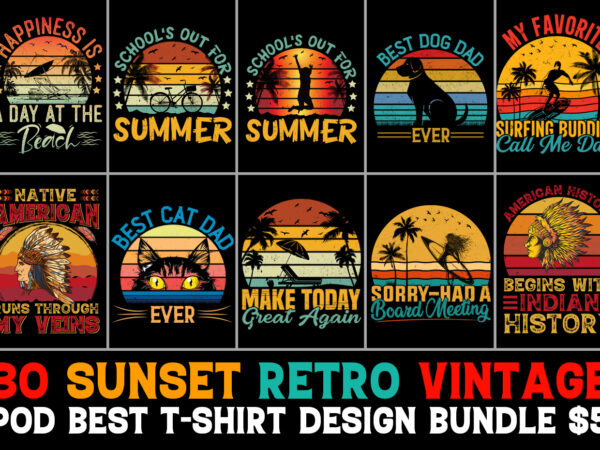 Retro sunset t-shirt design bundle