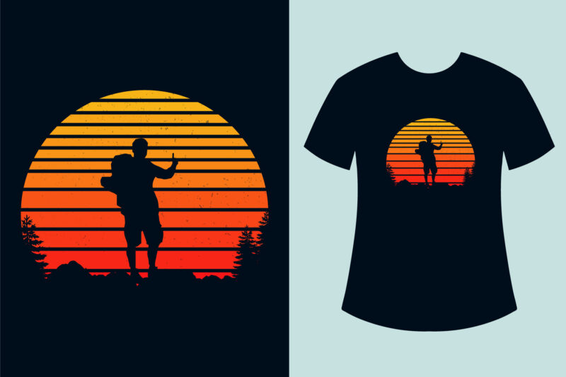 Hiking t-shirt design, Retro vintage hiking t-shirt design bundle, Retro sunset mountain hiking t-shirt design bundle, Outdoor ,Adventure, Hiking t-shirt design bundle