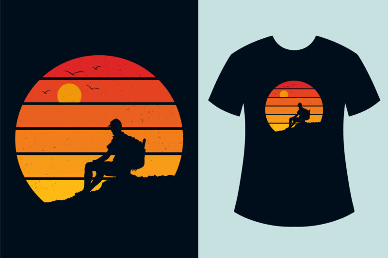 Hiking t-shirt design, Retro vintage hiking t-shirt design bundle, Retro sunset mountain hiking t-shirt design bundle, Outdoor ,Adventure, Hiking t-shirt design bundle