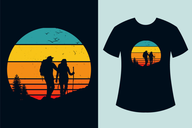 Hiking t-shirt design, Retro vintage hiking t-shirt design bundle, Retro sunset mountain hiking t-shirt design bundle, Outdoor ,Adventure, Hiking t-shirt design bundle