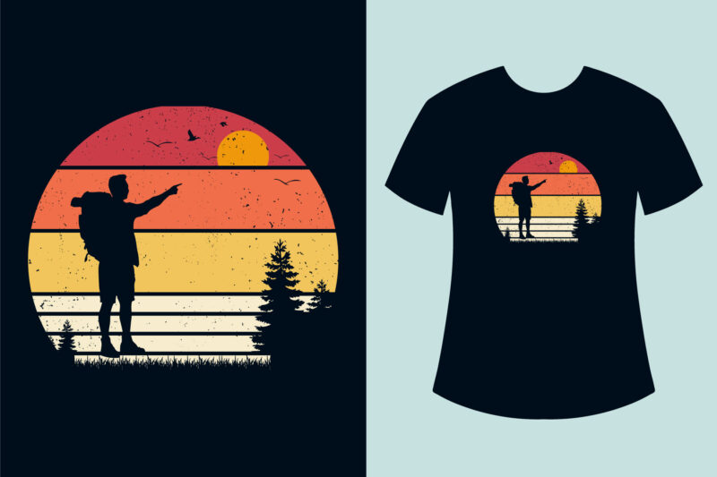 Hiking t-shirt design, Retro vintage hiking t-shirt design bundle, Retro sunset mountain hiking t-shirt design bundle, Outdoor ,Adventure, Hiking t-shirt design bundle