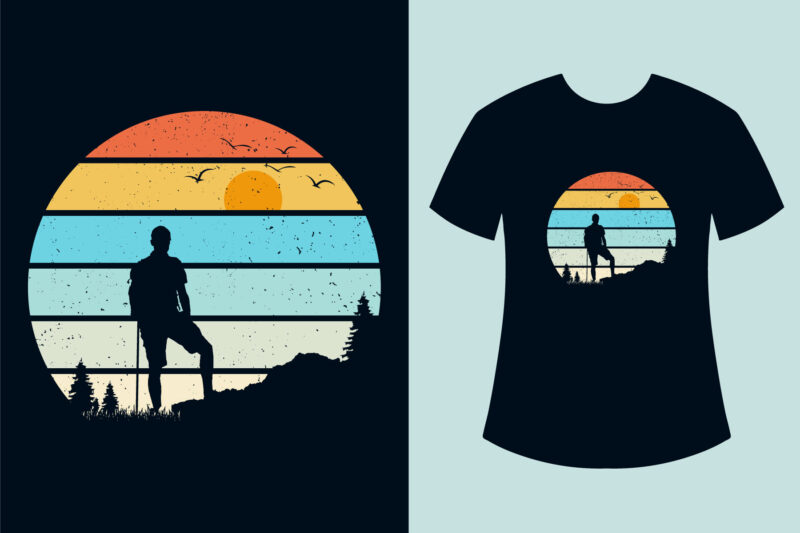 Hiking t-shirt design, Retro vintage hiking t-shirt design bundle, Retro sunset mountain hiking t-shirt design bundle, Outdoor ,Adventure, Hiking t-shirt design bundle