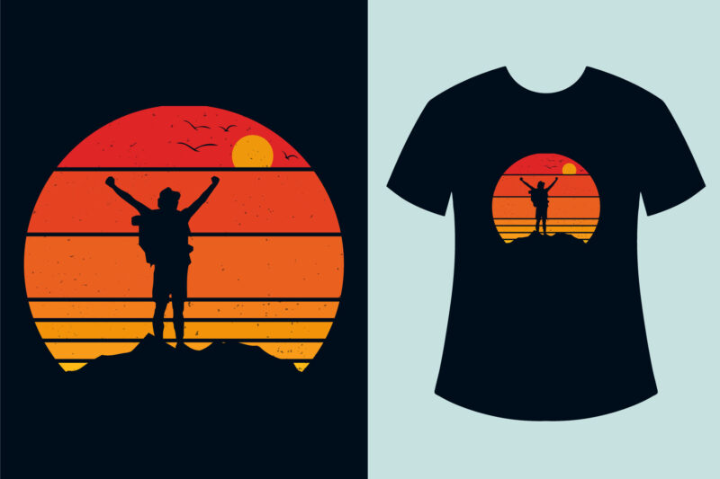 Hiking t-shirt design, Retro vintage hiking t-shirt design bundle, Retro sunset mountain hiking t-shirt design bundle, Outdoor ,Adventure, Hiking t-shirt design bundle