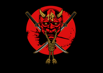 SAMURAI ONI DEMON MASK RED t shirt template vector