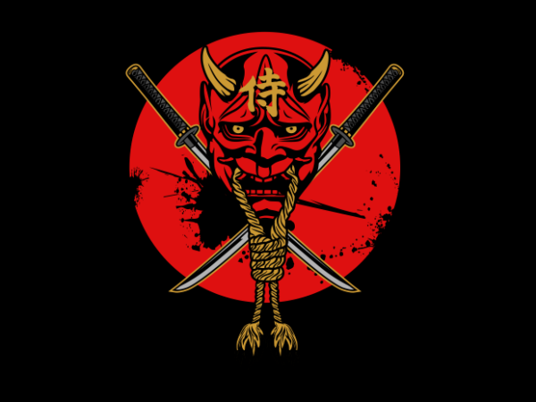 Samurai oni demon mask red t shirt template vector