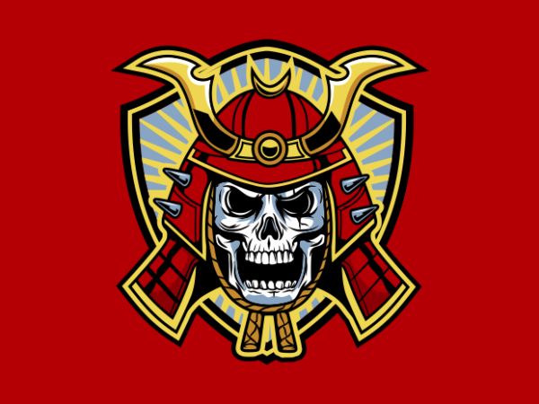Samurai skull badge t shirt template vector