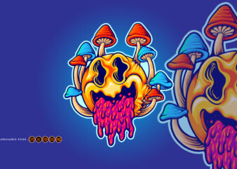 Scary psychedelic mushrooms cartoon colorful illustrations