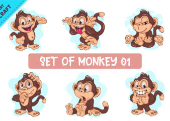 Set of cartoon Monkey 01. Crafting, Sublimation.