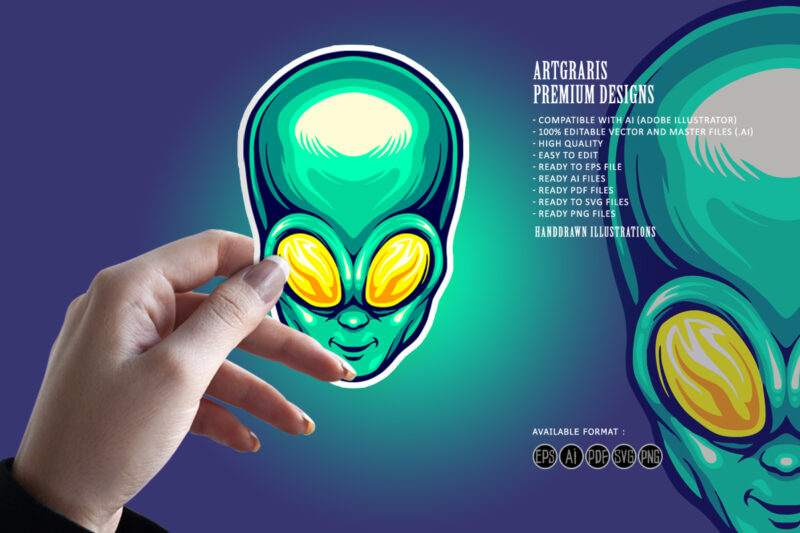 Alien head cartoon logo mascot illustrations