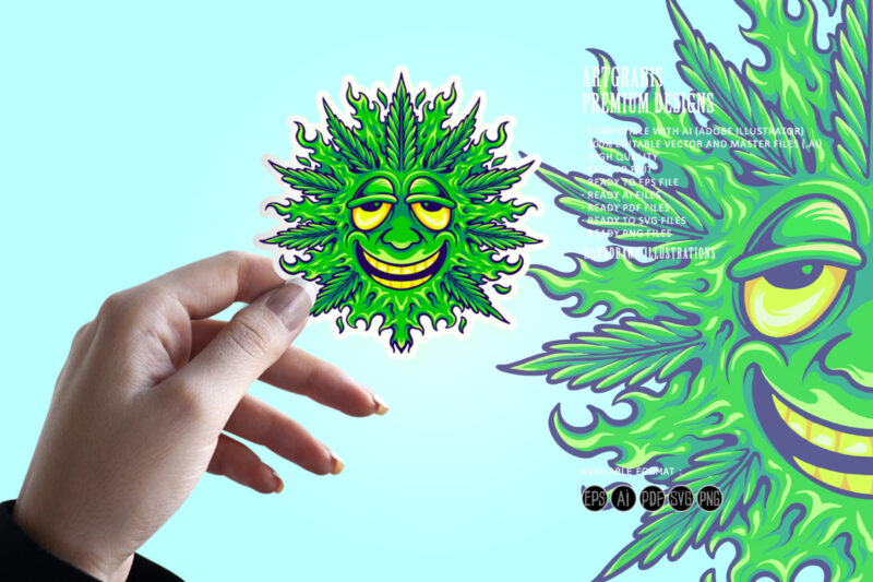 Weed leaf cute emoji smile illustrations