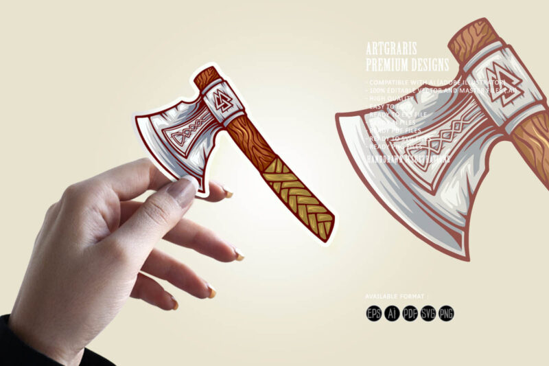 Viking battle axe weapon cartoon illustrations