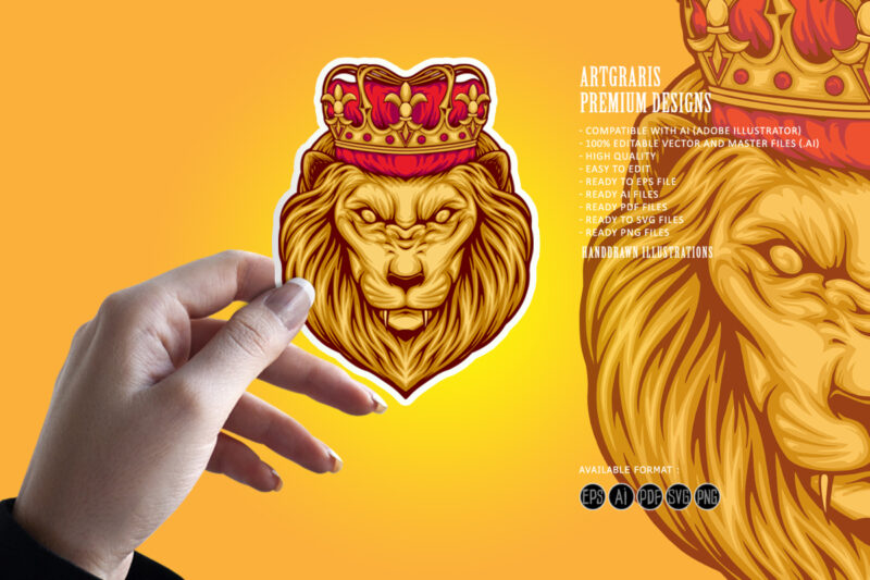 Classic elegant lion king crown illustrations