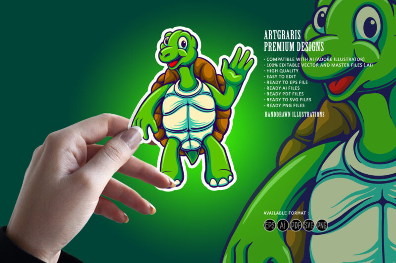 Funny sea turtle cartoon mascot illustrations
