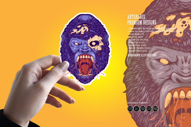 Scary angry zombie gorilla monkey illustrations