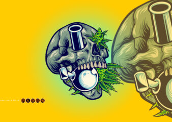 Stone skull with kush glass bong weed illustrations t shirt template vector