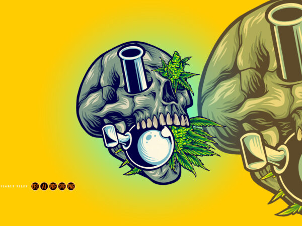 Stone skull with kush glass bong weed illustrations t shirt template vector