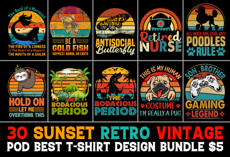 Sunset Retro T-Shirt Design Bundle