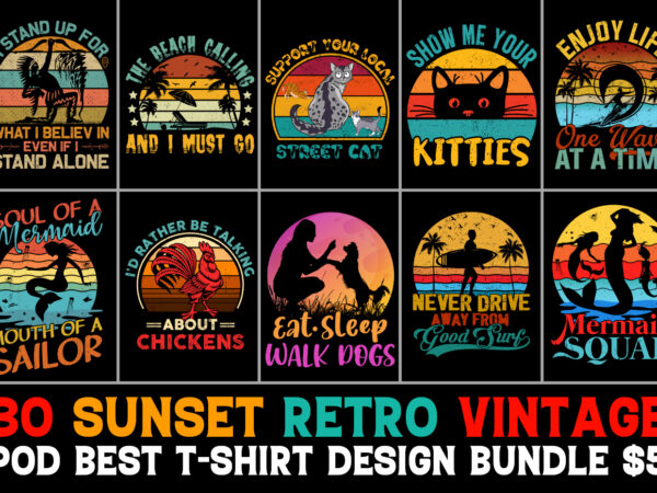 Sunset retro vintage t-shirt design bundle