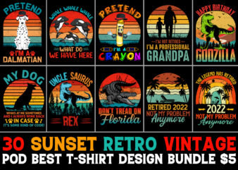 Sunset Retro Vintage T-Shirt Design Bundle