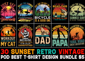 Sunset Retro Vintage T-Shirt Design Bundle